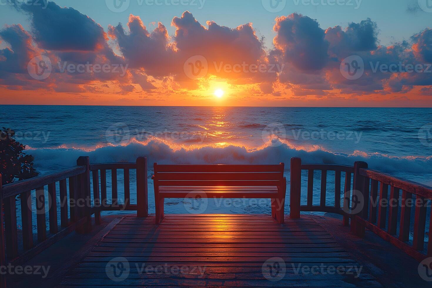 Serene Sunset Overlook with Ocean View and Dramatic Clouds for Tranquil Ambiance photo