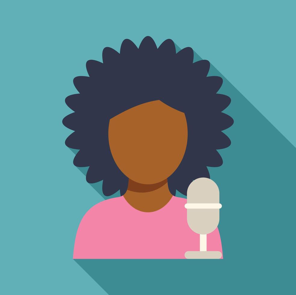 Young woman recording a podcast using a microphone vector