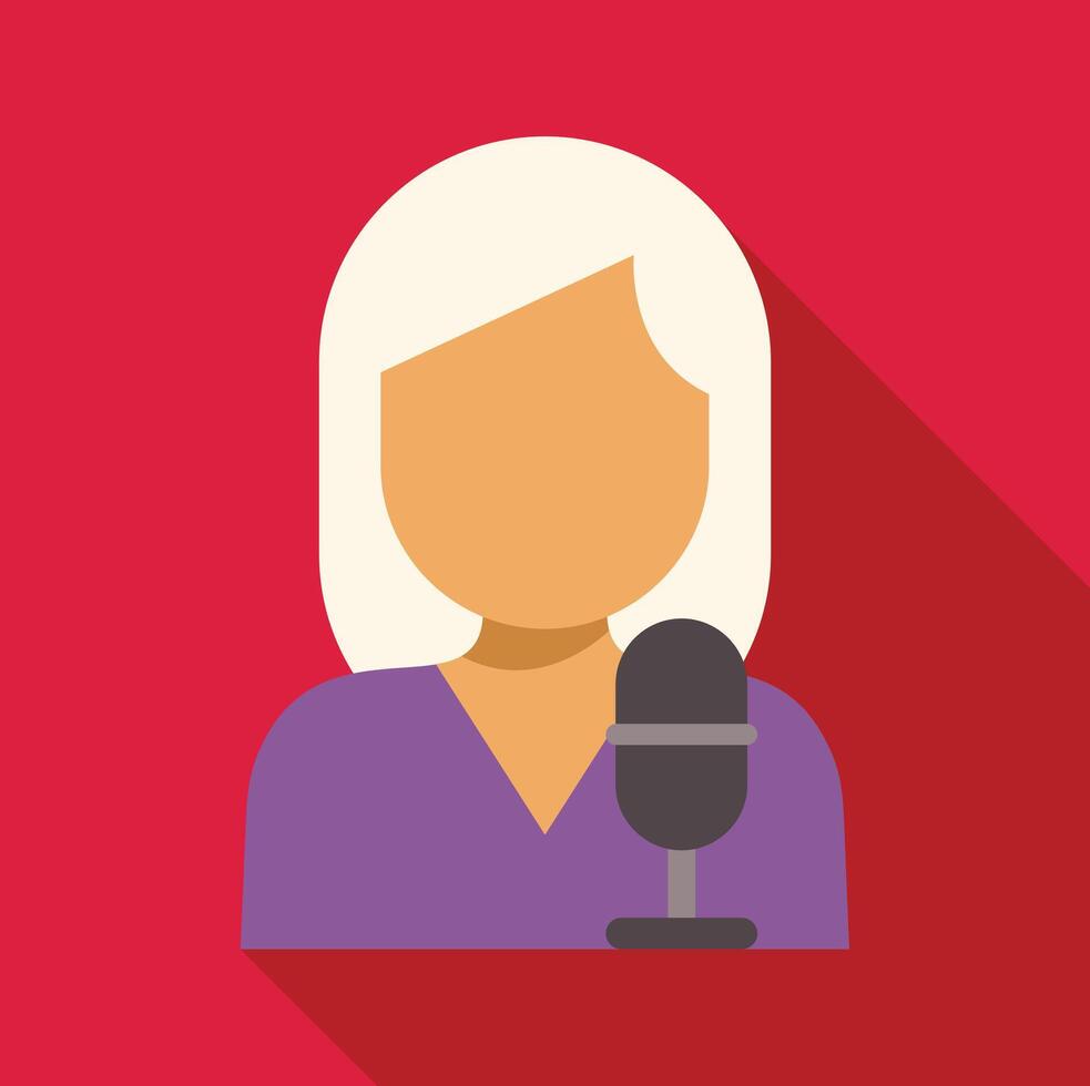 Journalist speaking at press conference with microphone vector