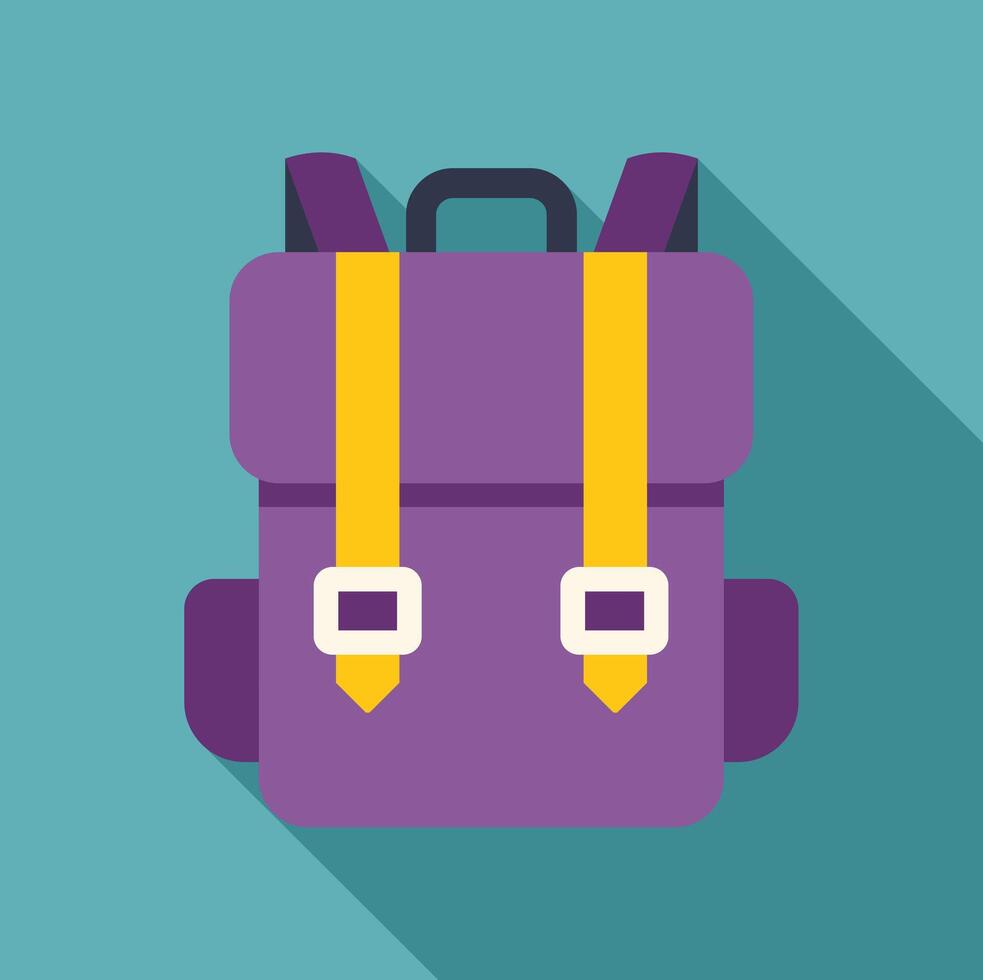 Purple backpack with yellow straps ready for hiking trip vector