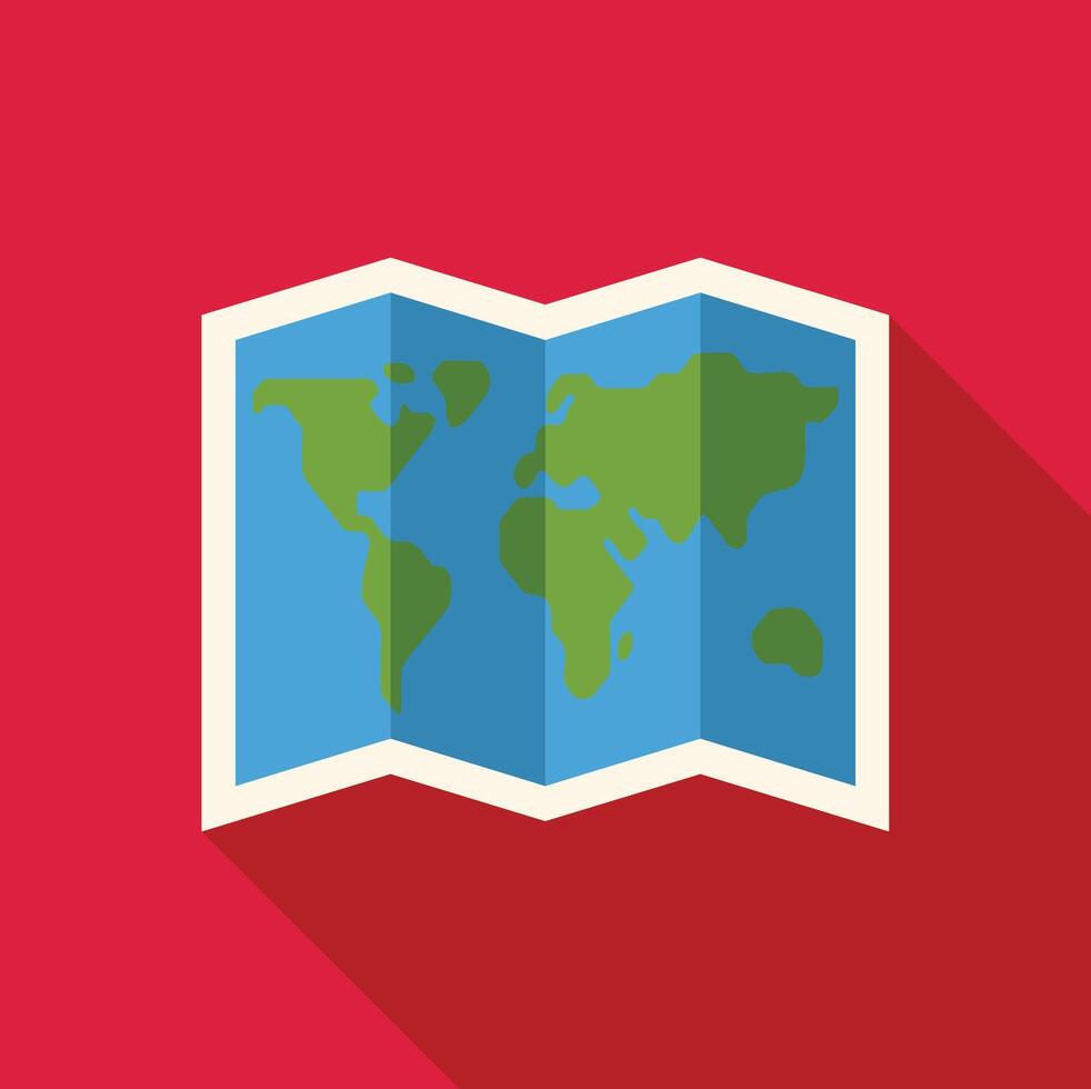 Folded paper world map showing continents on red background vector