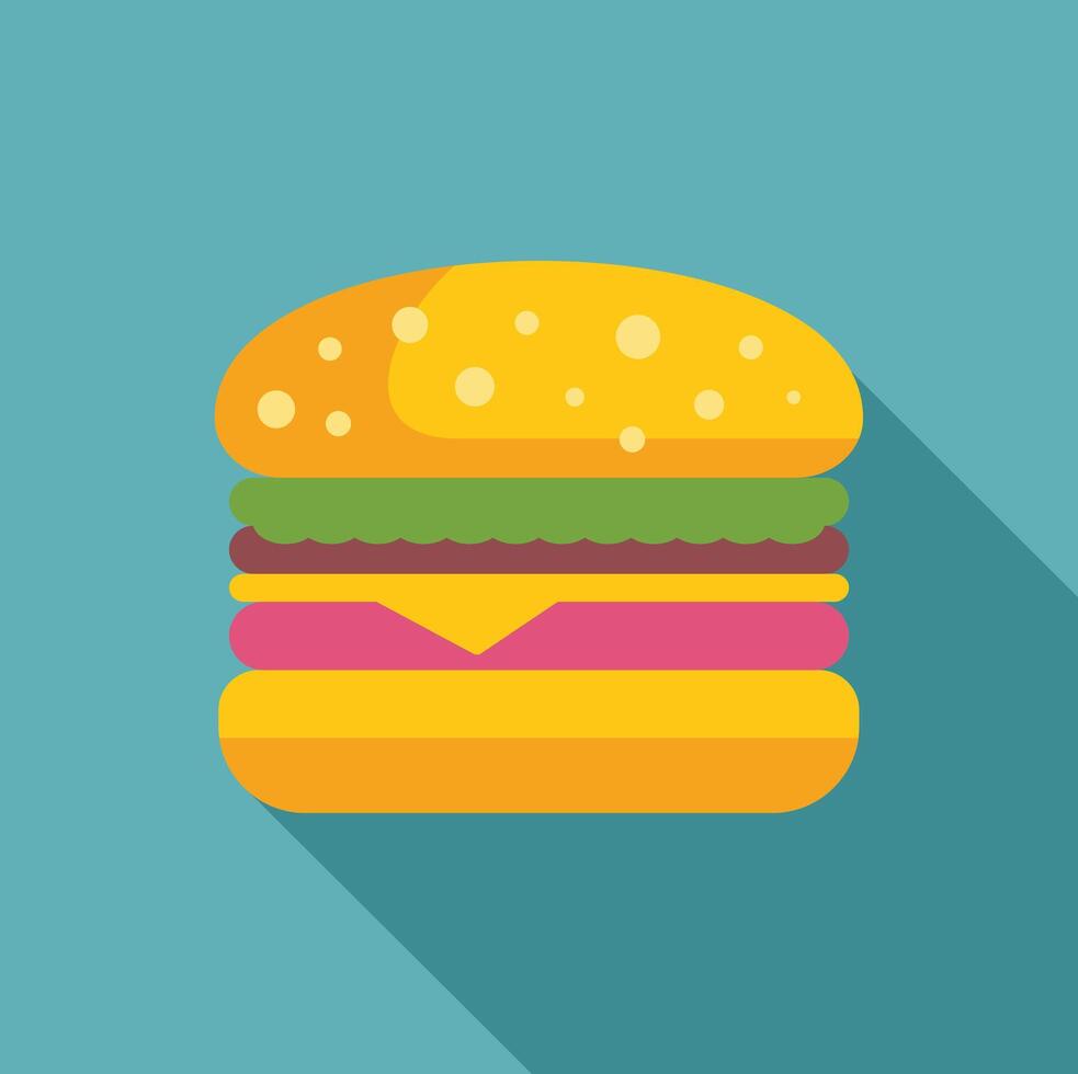 Delicious hamburger with lettuce, tomato, cheese and meat on turquoise background vector