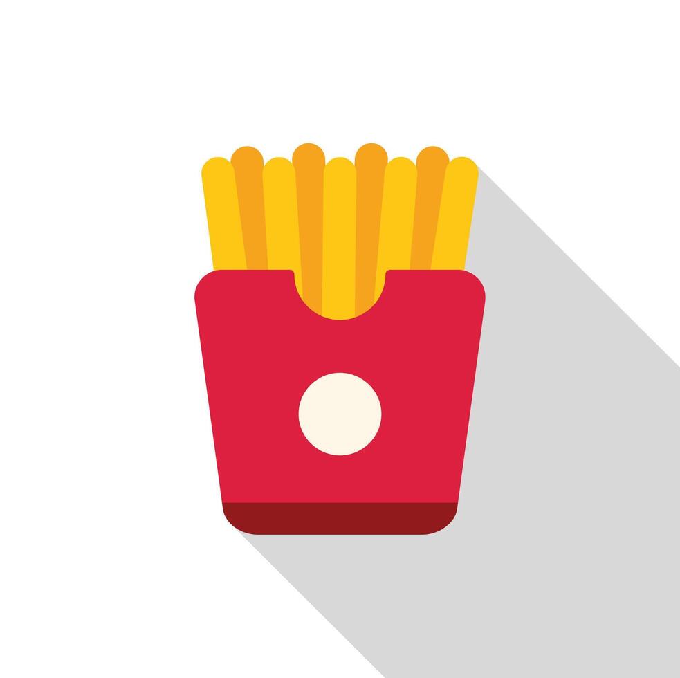 French fries in red carton box with long shadow vector