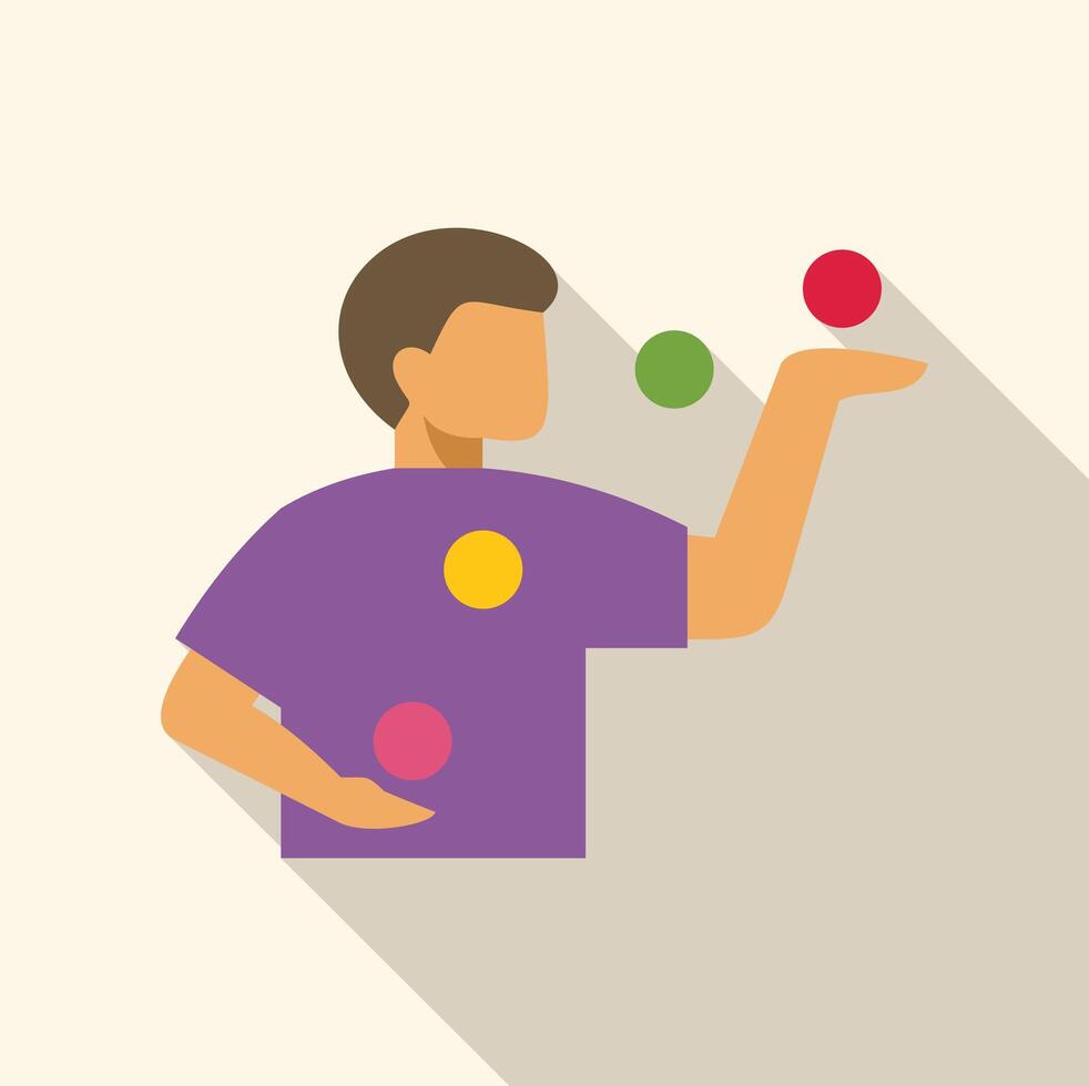 Juggler juggling colorful balls, showing his talent and concentration vector
