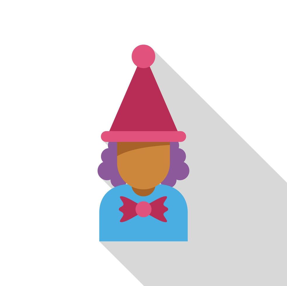 Clown wearing a party hat and bow tie, flat design with long shadow vector