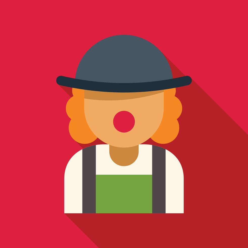 Clown with red nose wearing a bowler hat and green apron performing a show in circus vector