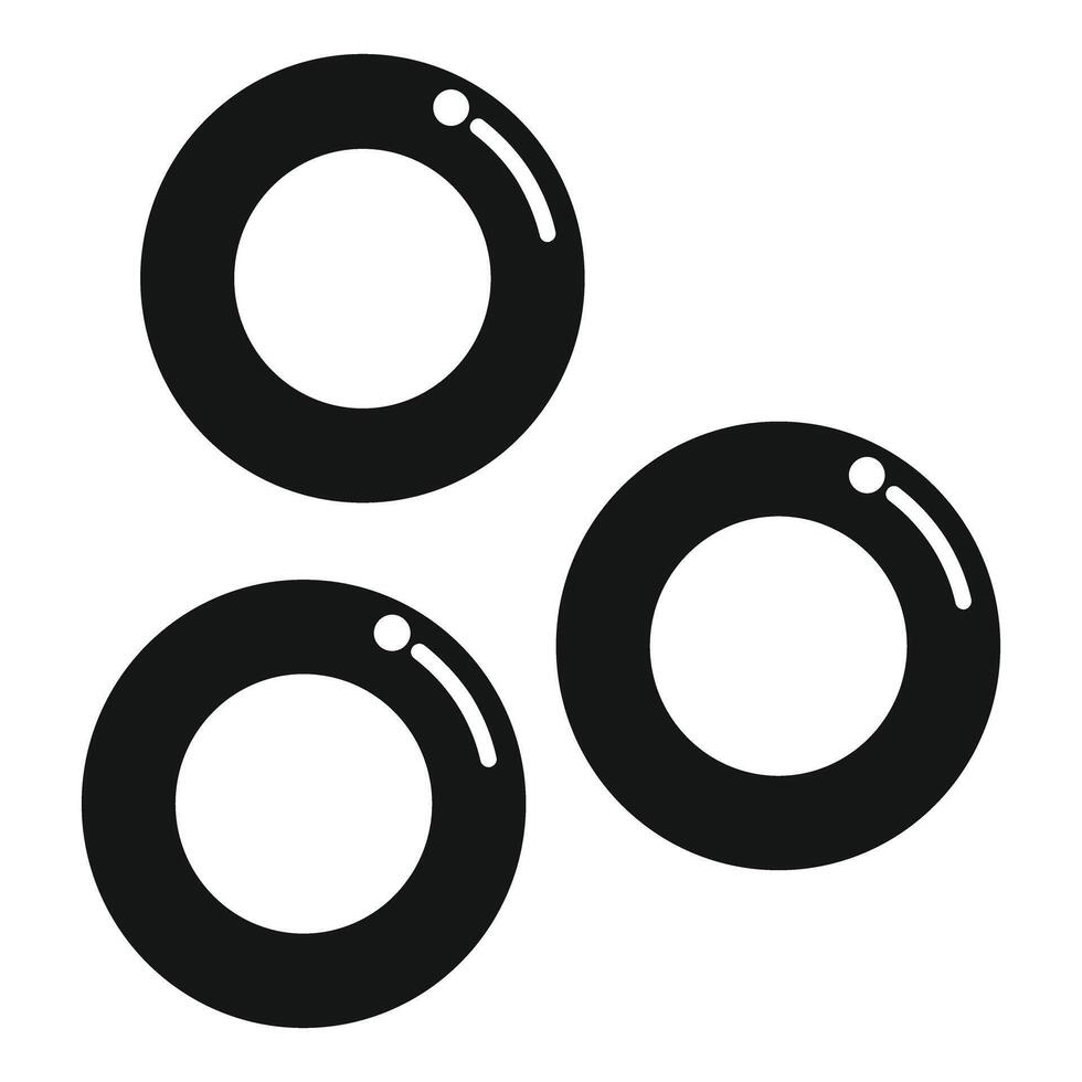 Three black inflatable swimming rings floating on water surface vector