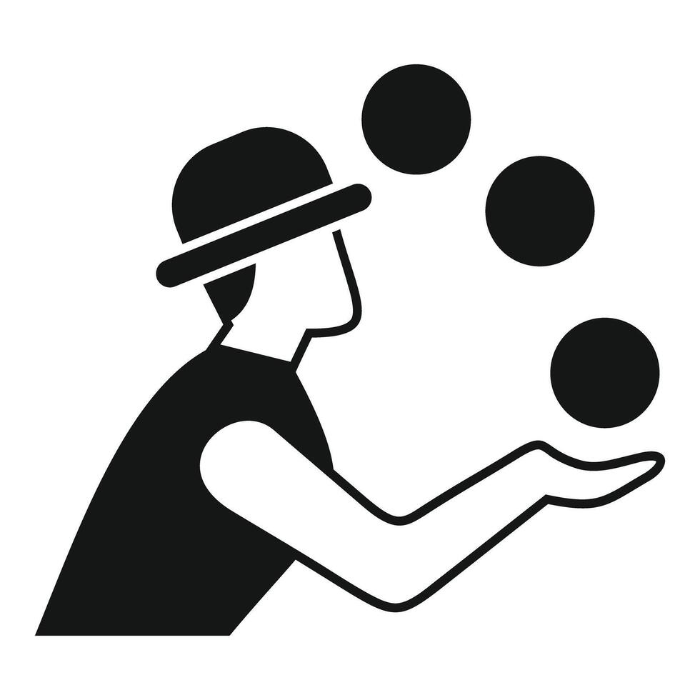 Juggler wearing bowler hat juggling three balls silhouette vector