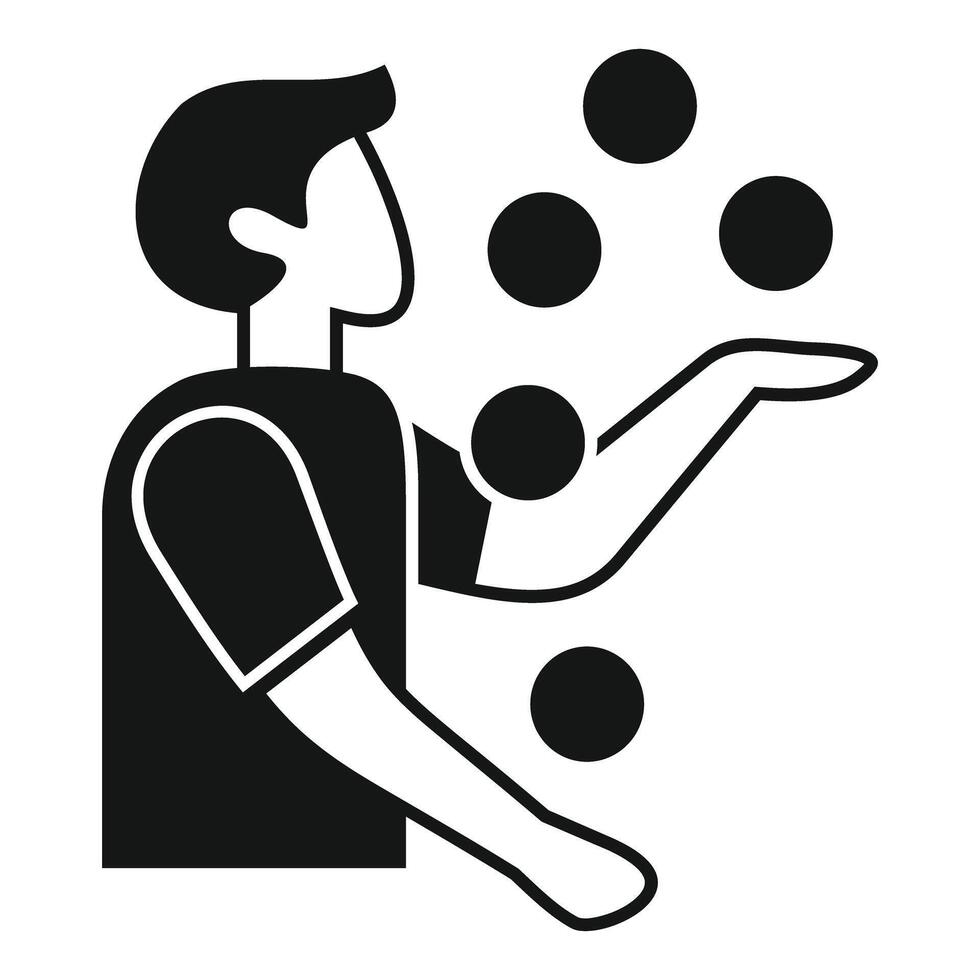 Juggler juggling balls concentrating on show simple icon vector
