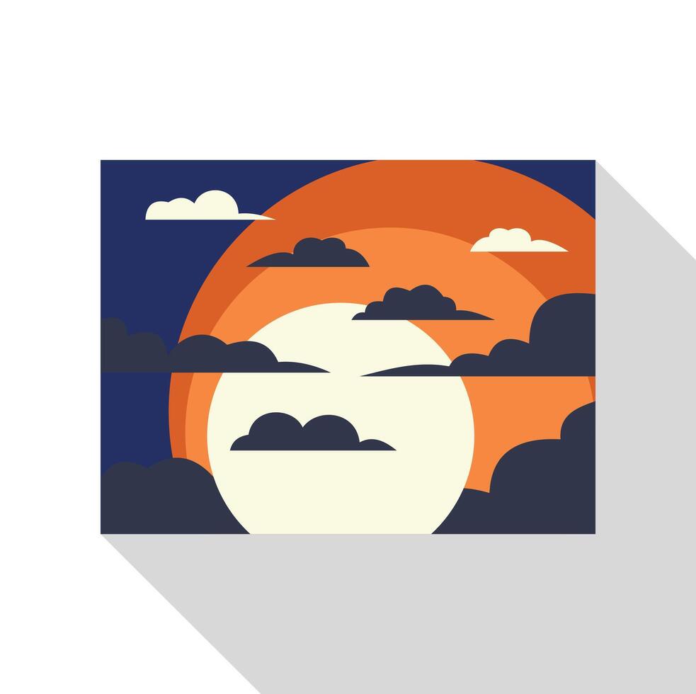 Bright full moon shining through dark clouds at sunset vector