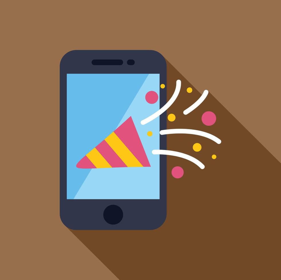 Smartphone showing party popper exploding with confetti vector