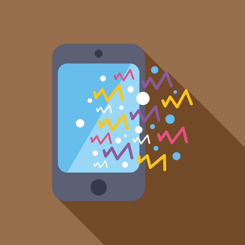 Smartphone showing festive confetti and celebrations in flat design vector