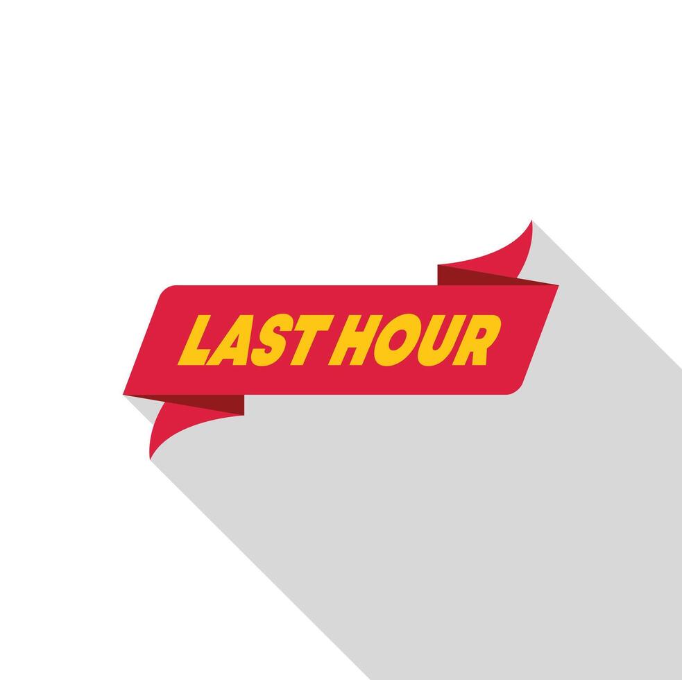 Last hour red ribbon with yellow text showing limited time offer vector