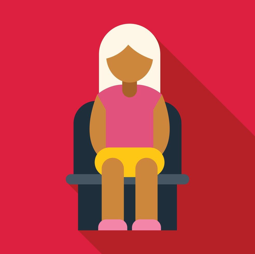 Blonde girl sitting on a chair with long shadow on red background vector