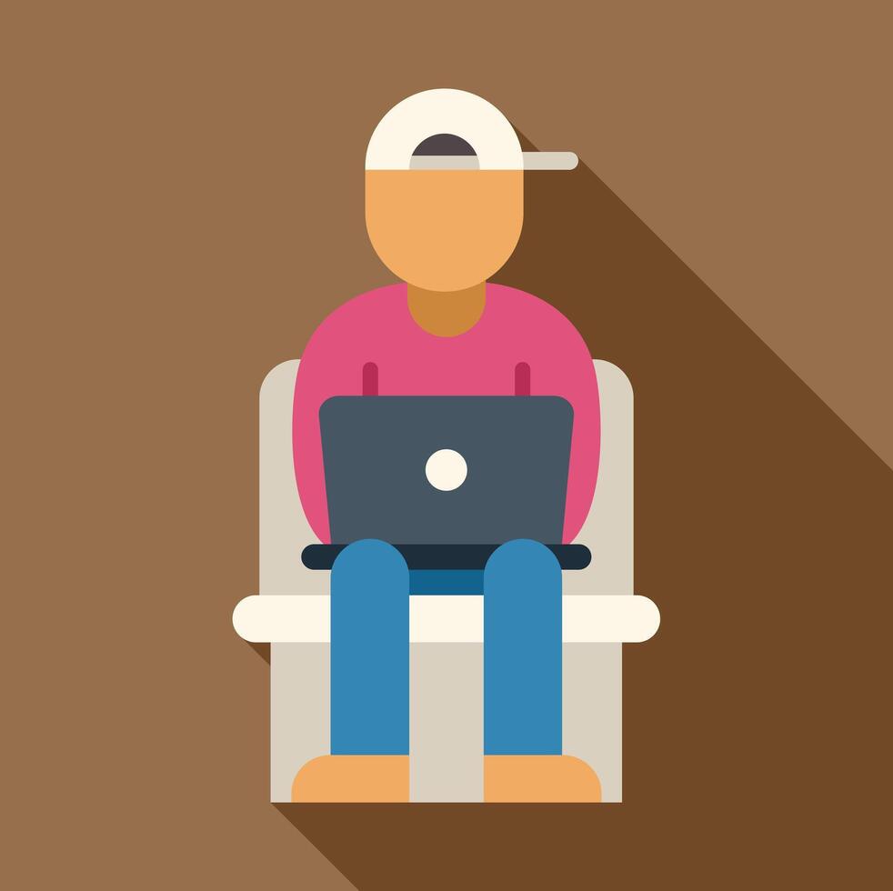 Freelancer working remotely from home using laptop computer vector