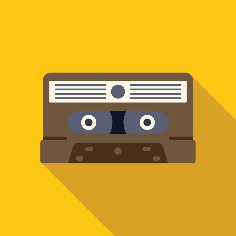 Vintage audio cassette tape on yellow background with long shadow vector