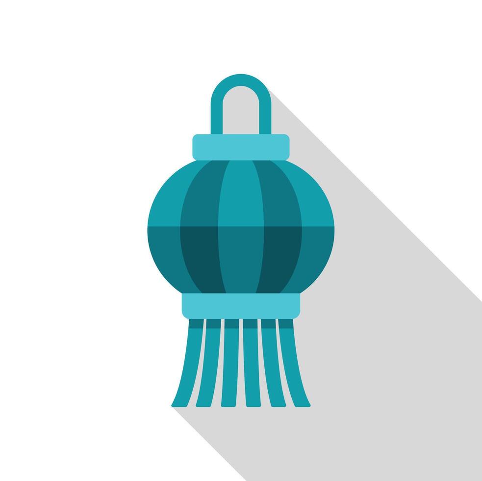 Hanging teal paper lantern casting long shadow on white background vector
