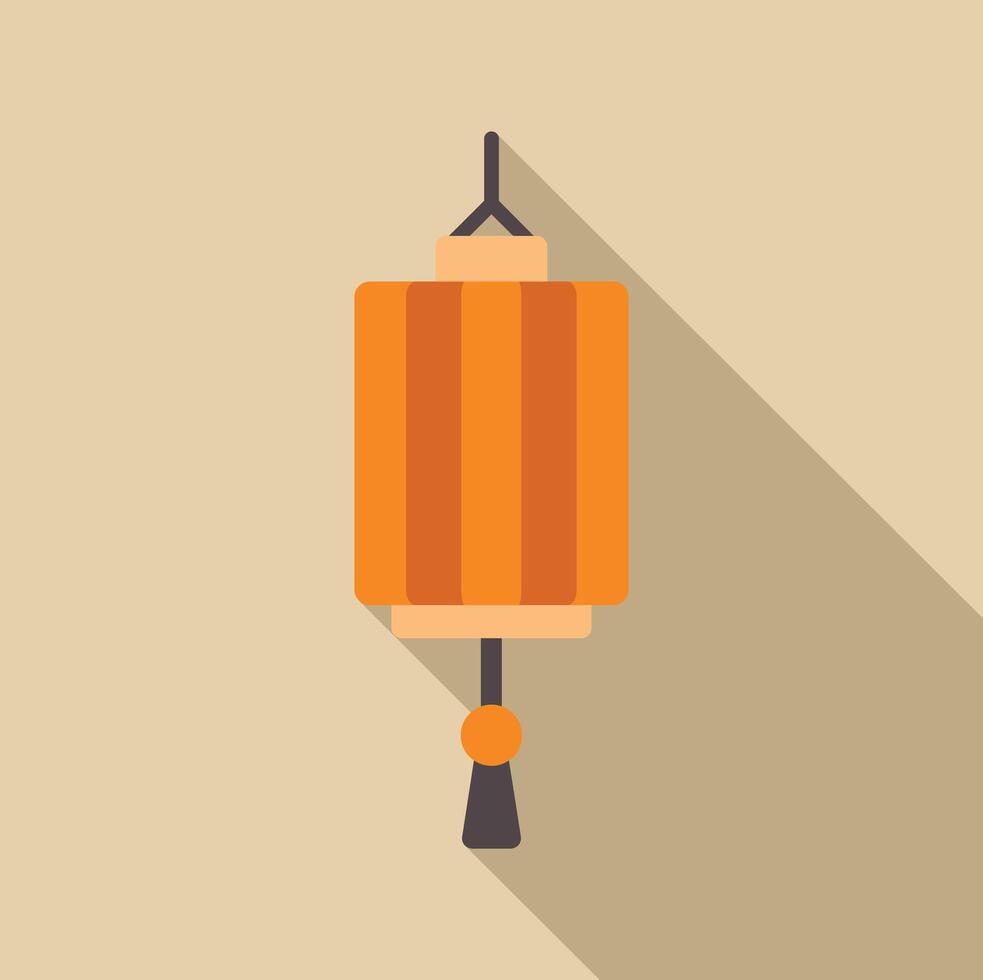 Hanging orange paper lantern with tassel and long shadow vector