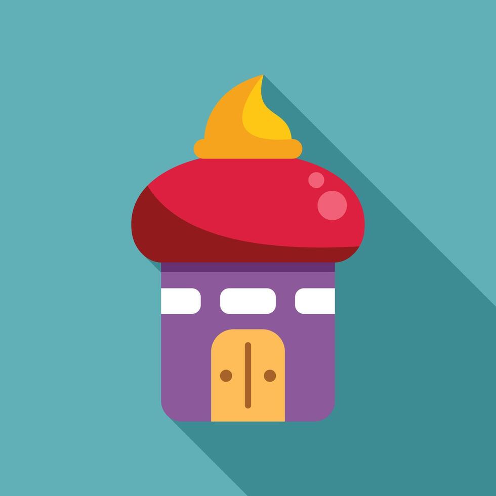 Whimsical mushroom house with red roof and yellow chimney in a fantasy world vector