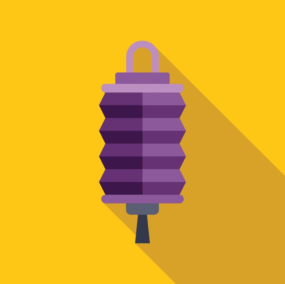 Purple chinese paper lantern hanging with a long shadow on yellow background vector