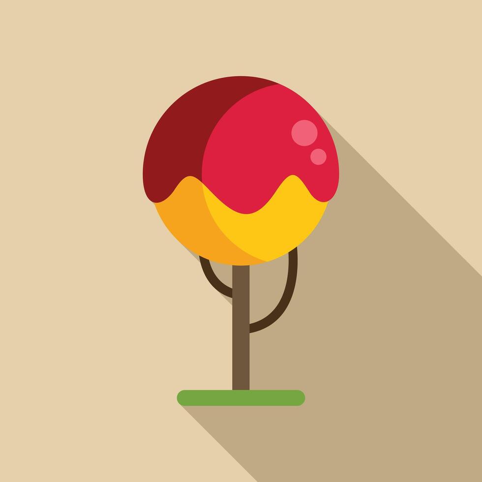 Round lollipop tree growing on grass with long shadow vector
