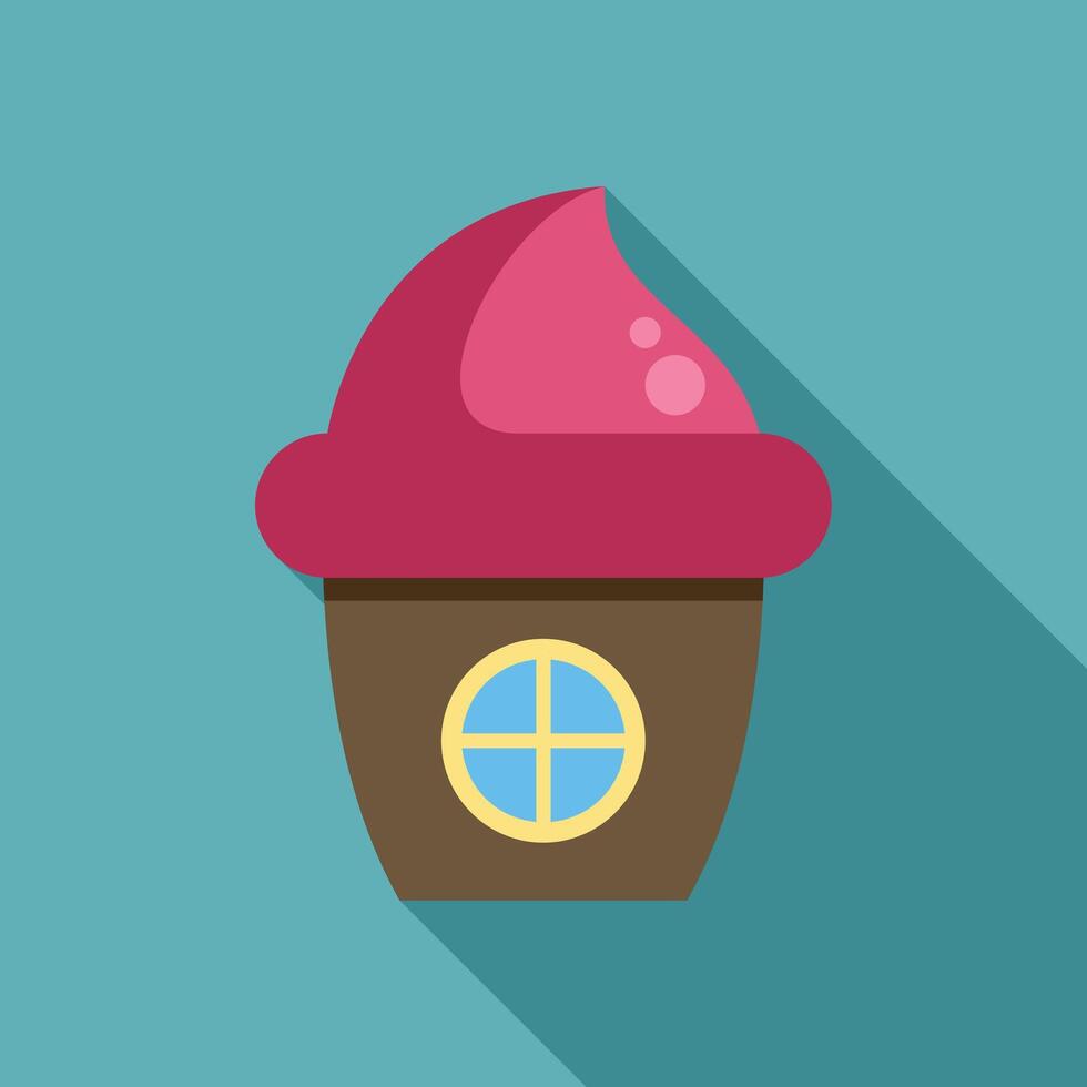 Whimsical fairy house with pink roof and round window, flat design illustration vector