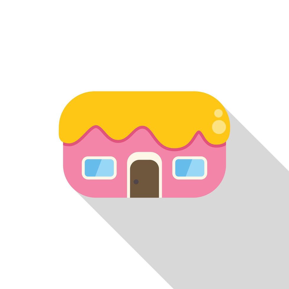 Pink candy house with yellow icing roof casting long shadow vector