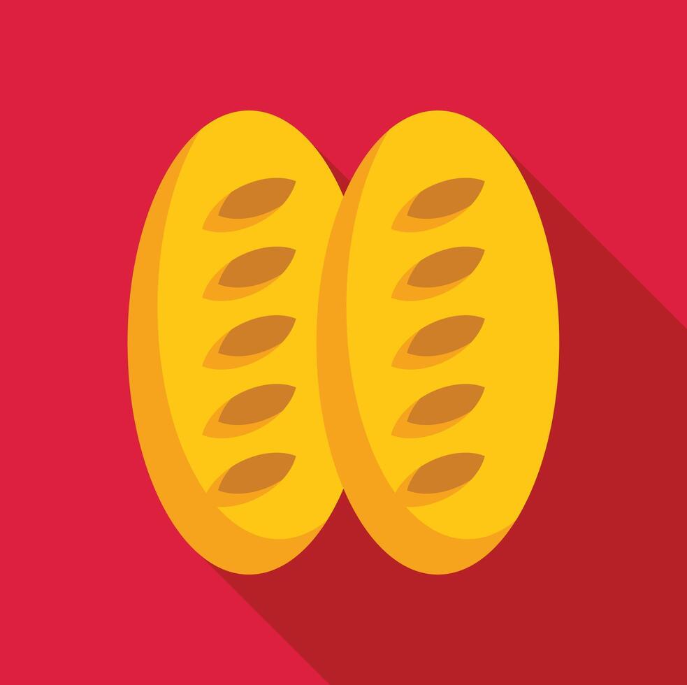 Two slices of bread with long shadow on red background vector