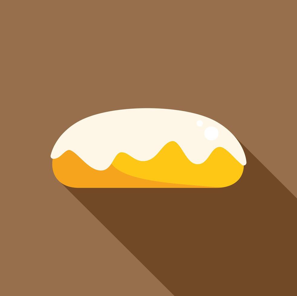 Delicious glazed donut with long shadow on brown background vector