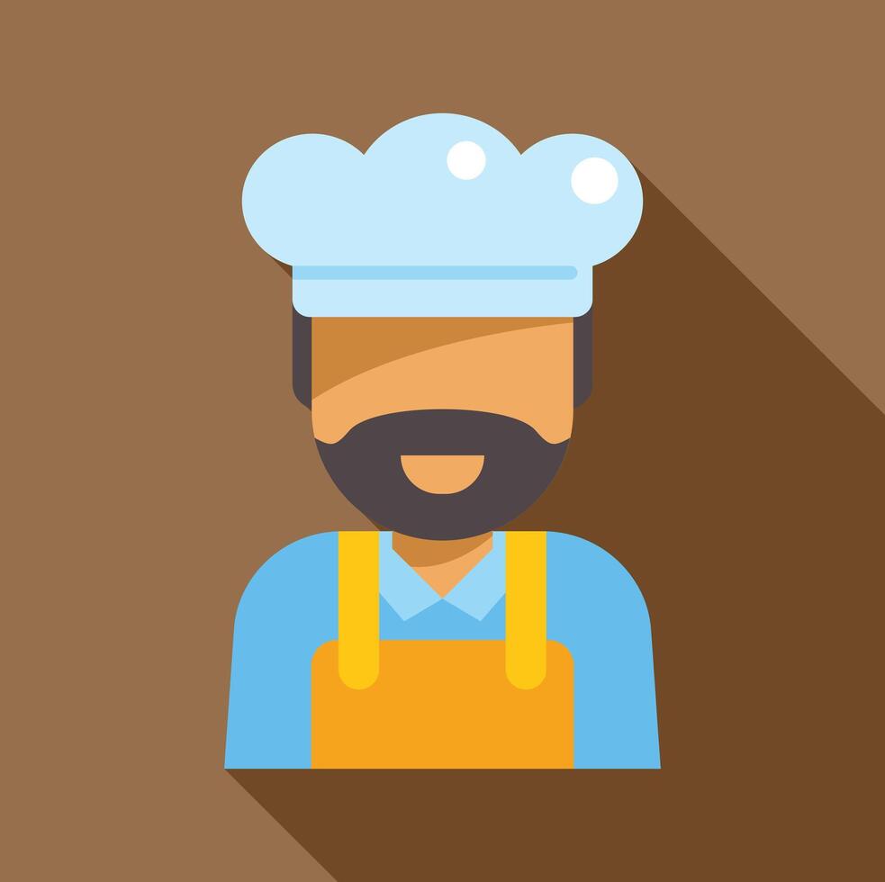 Smiling bearded chef wearing toque and apron, flat design illustration vector