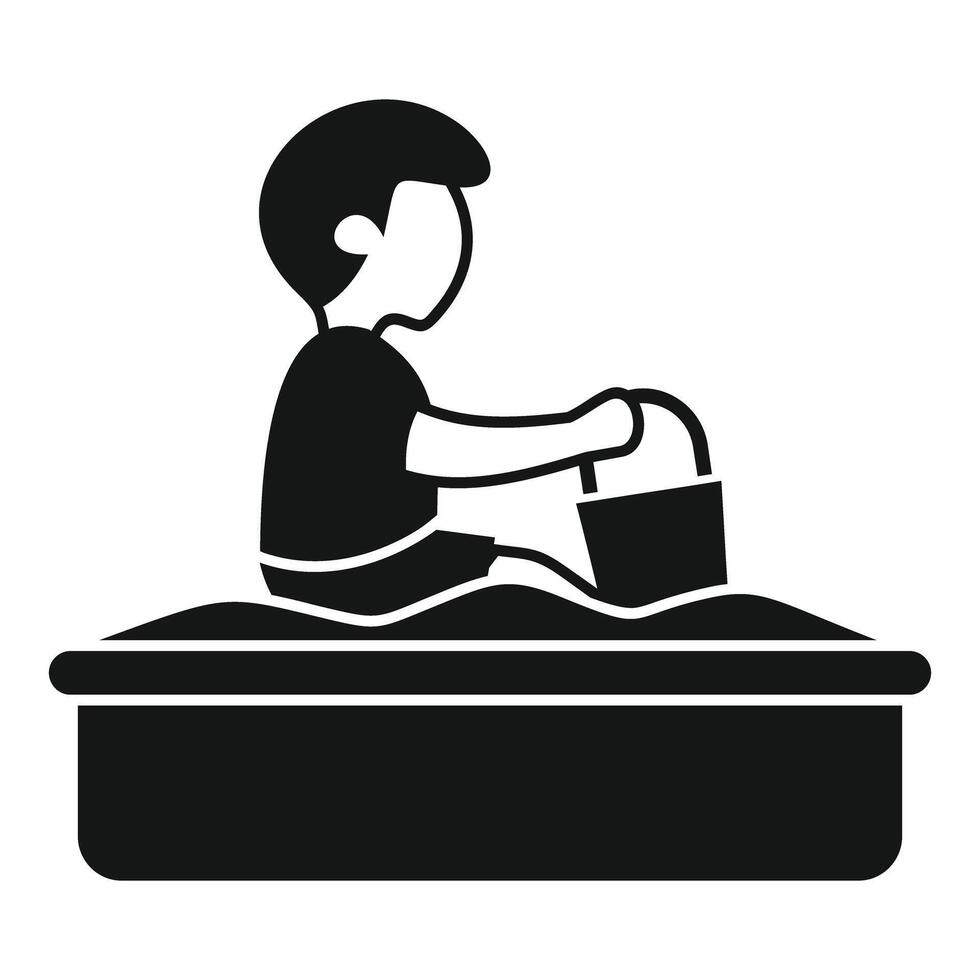 Boy playing with bucket in sandbox, childhood memories vector
