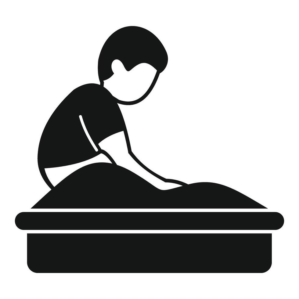 Boy playing with sand in sandbox, developing fine motor skills vector