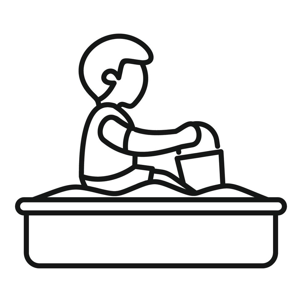 Child playing with bucket and sand in sandbox, summer fun vector