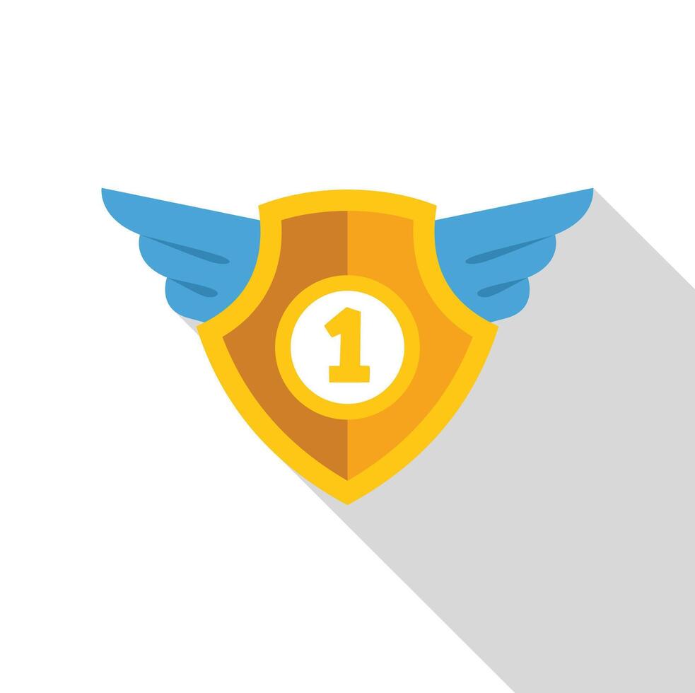 Golden shield with wings representing first place achievement vector