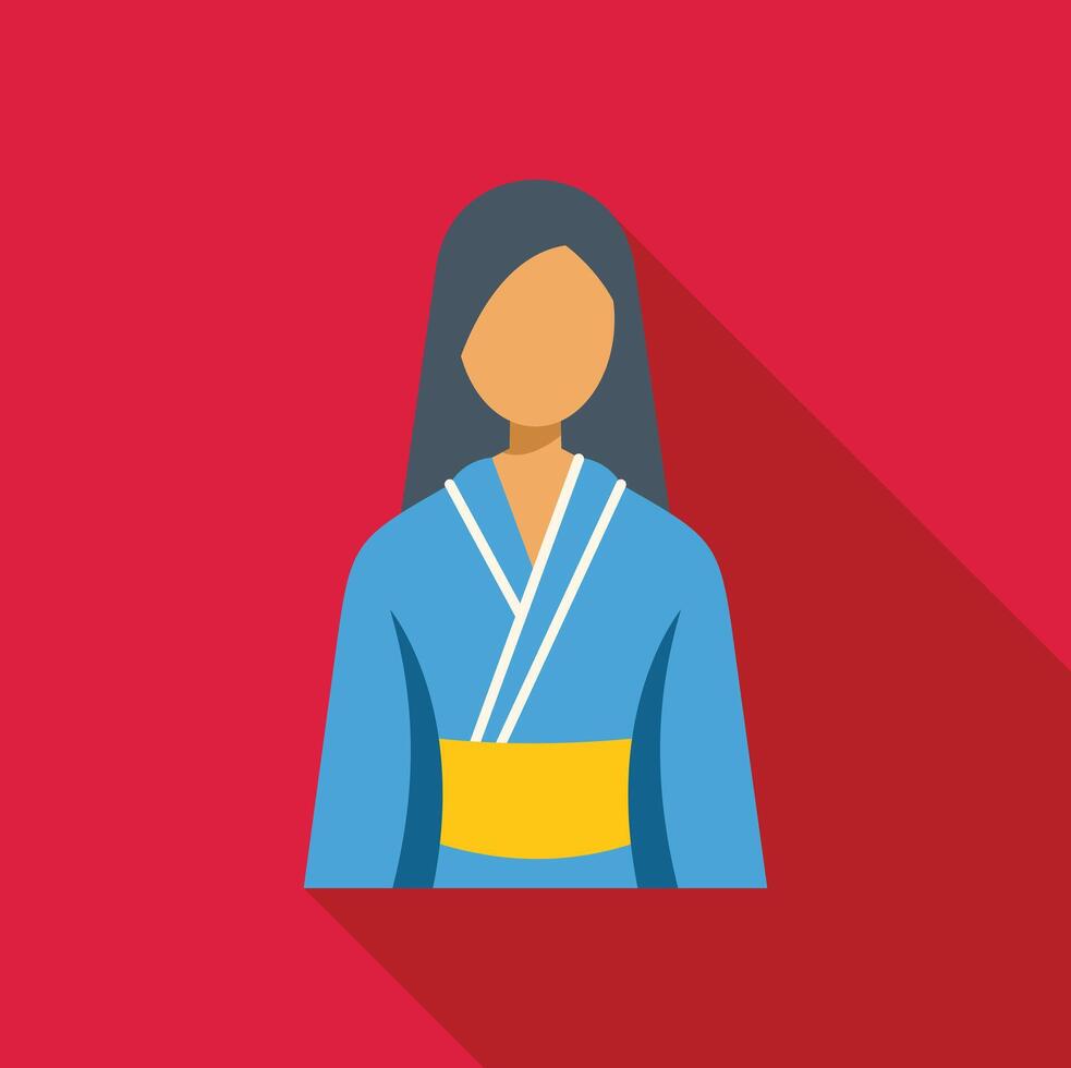 Young japanese woman wearing traditional kimono dress with long sleeves and yellow obi vector