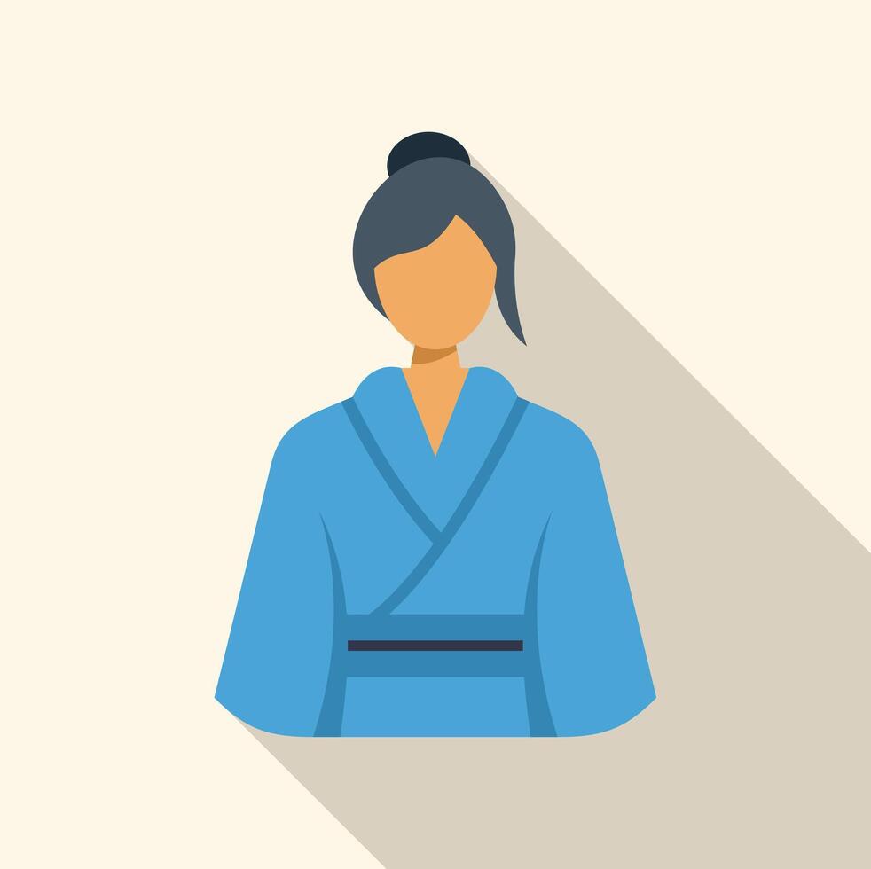 Young woman wearing a blue kimono with a long shadow vector