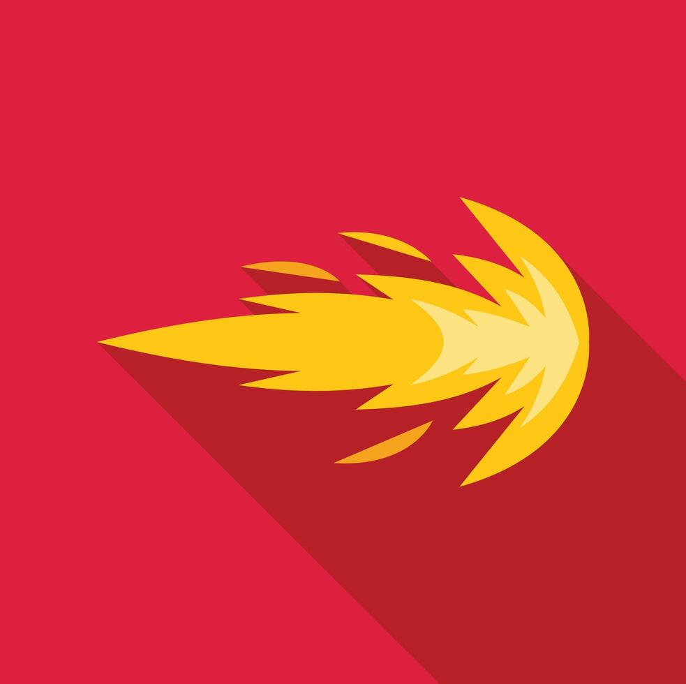 Fiery comet flying through space with long tail and red background vector