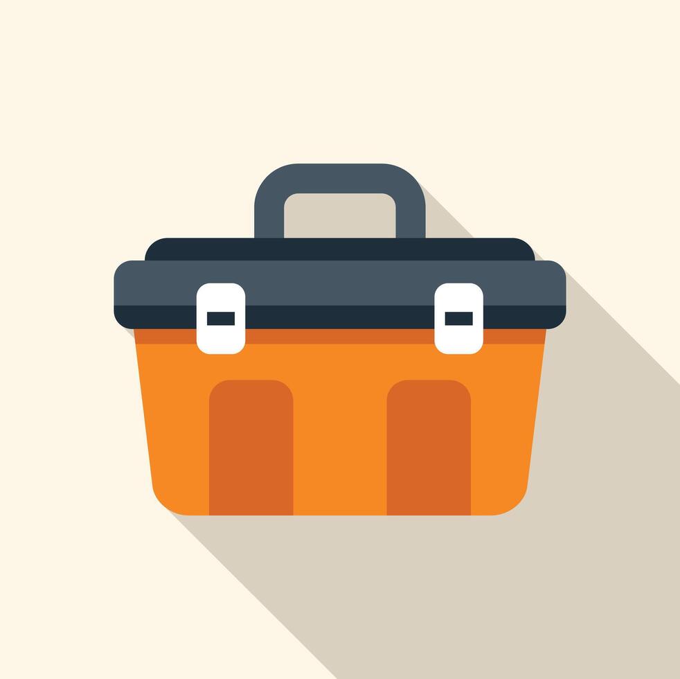 Orange tool box with grey handle and white clasps flat design icon vector