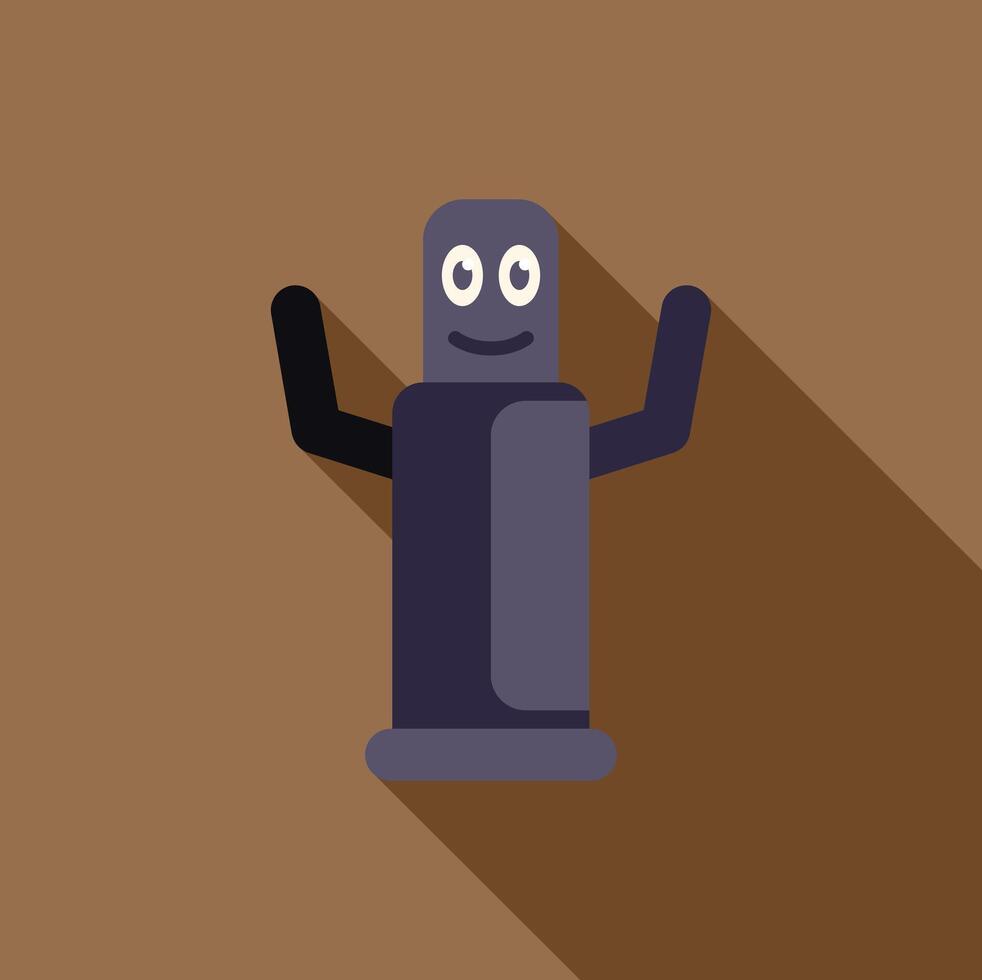 Friendly robot waving with long shadow on brown background vector