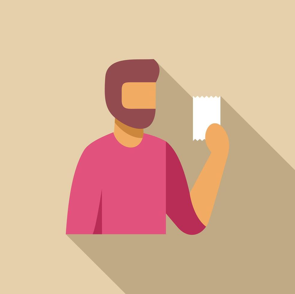 Bearded man holding receipt or ticket with long shadow vector