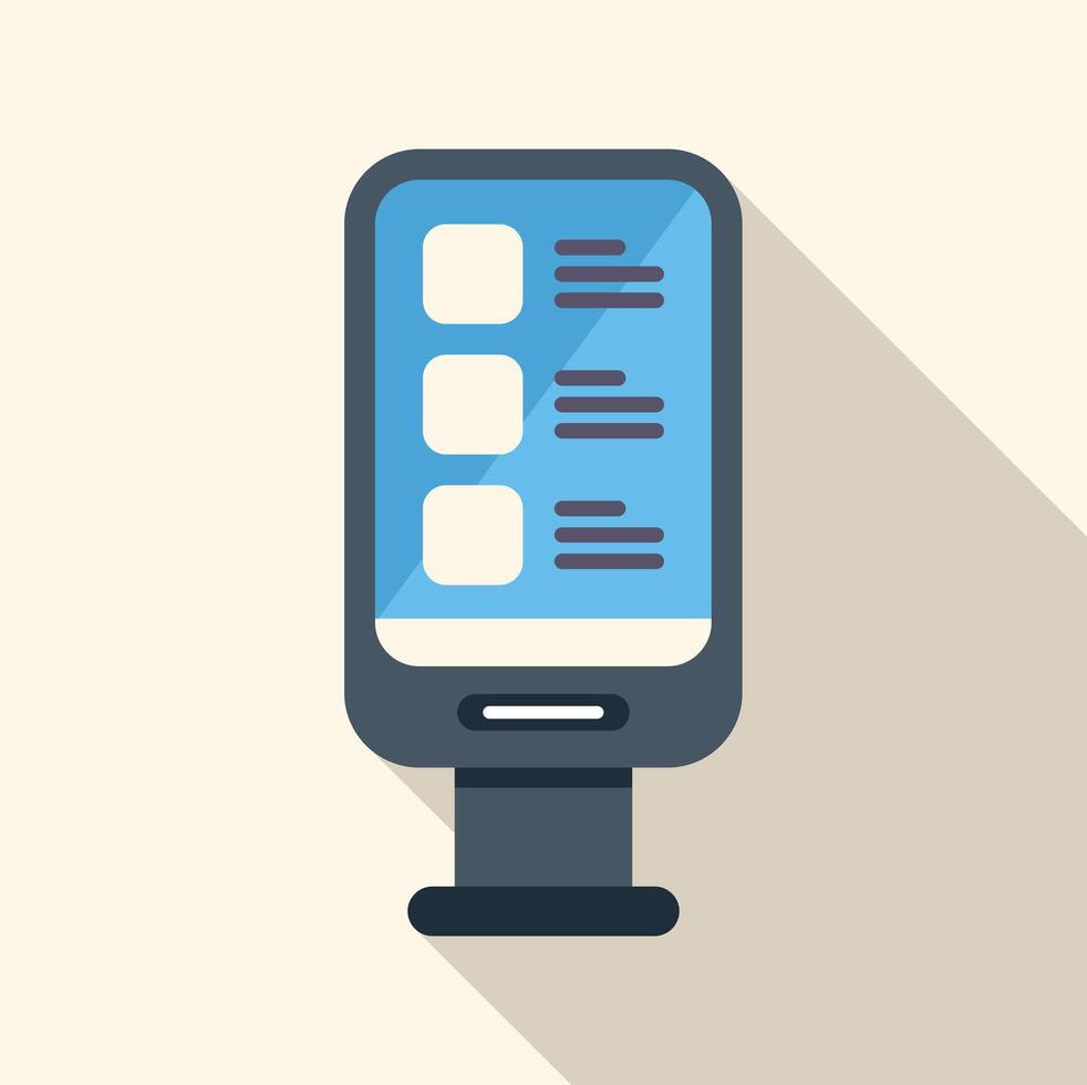 Interactive kiosk showing information on touchscreen display vector