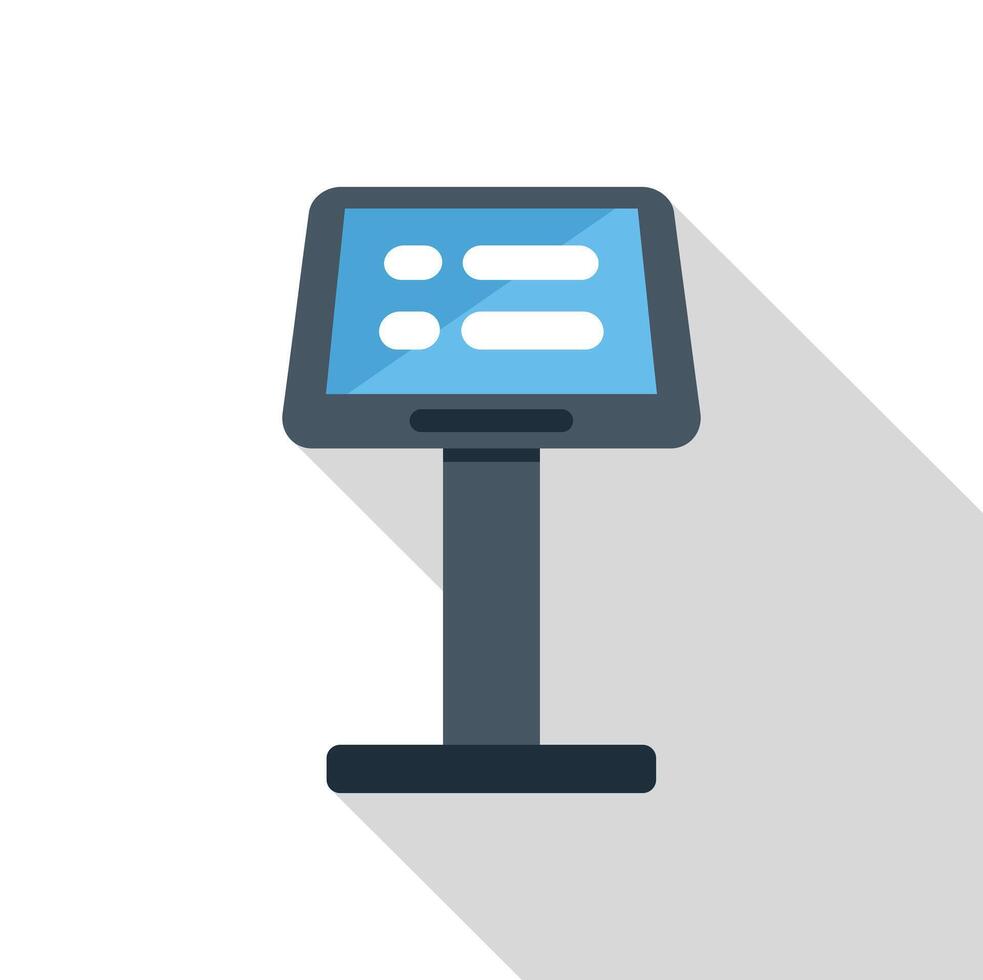 Interactive kiosk showing information on touch screen display with blank menu vector