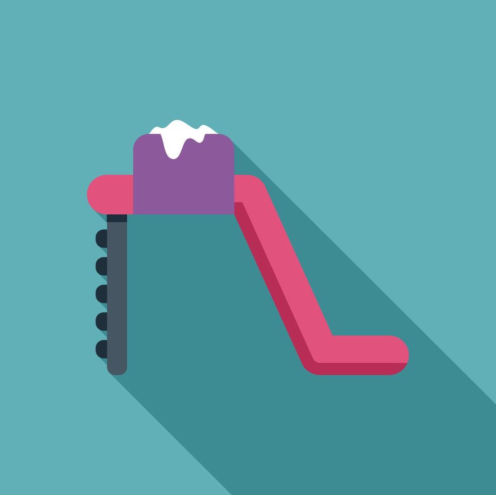 Pink playground slide with ladder and snow on top in flat design style vector