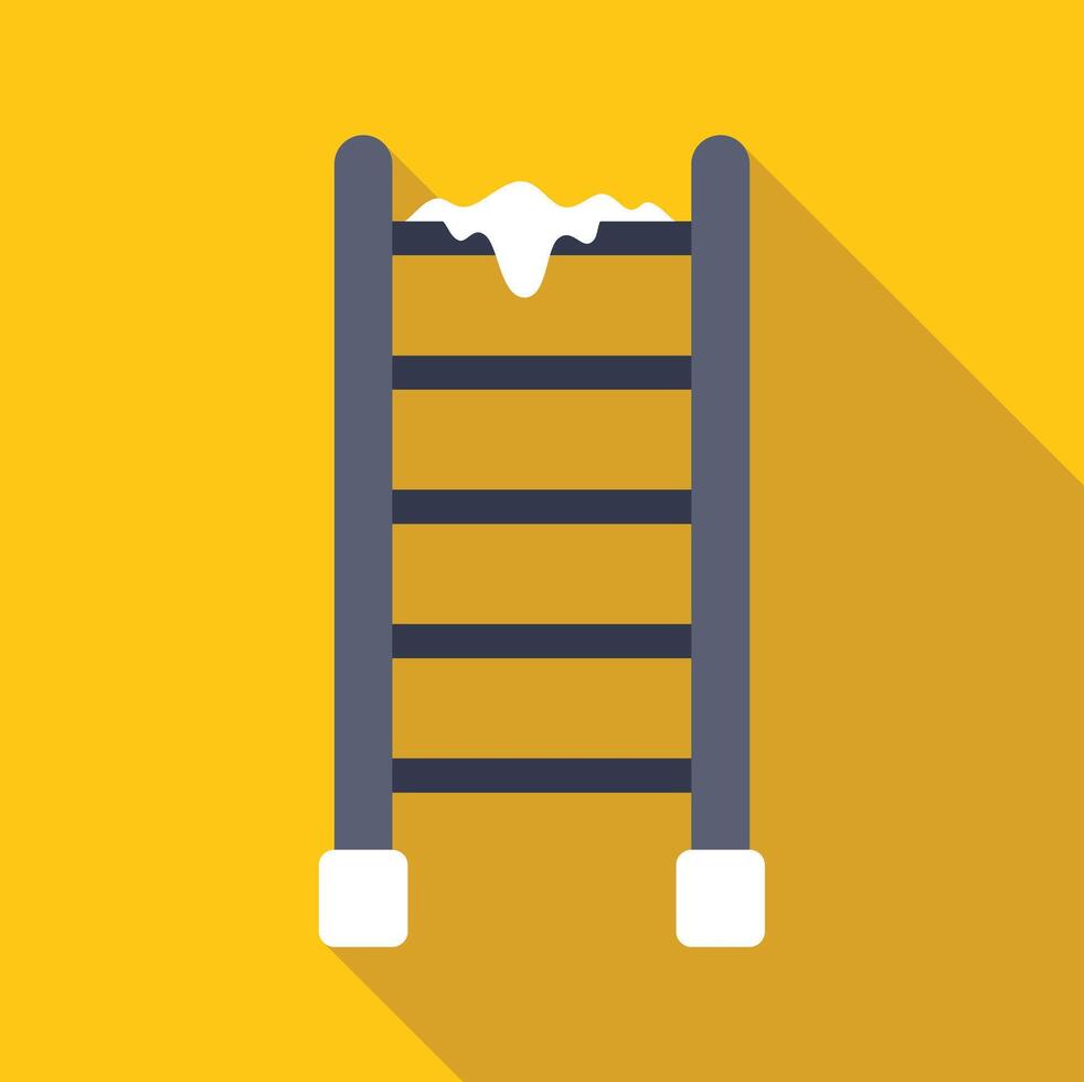 Ladder covered with snow on yellow background vector