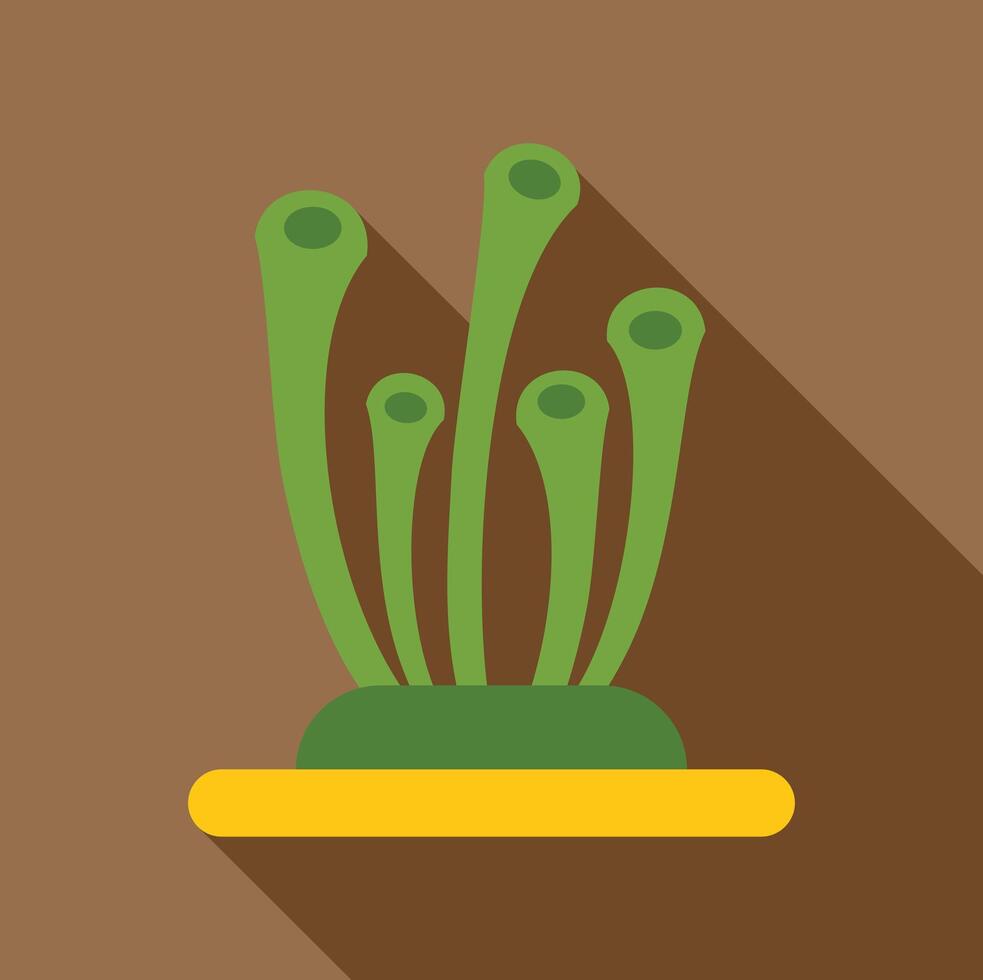 Green tubular plant growing in a yellow pot with long shadow vector