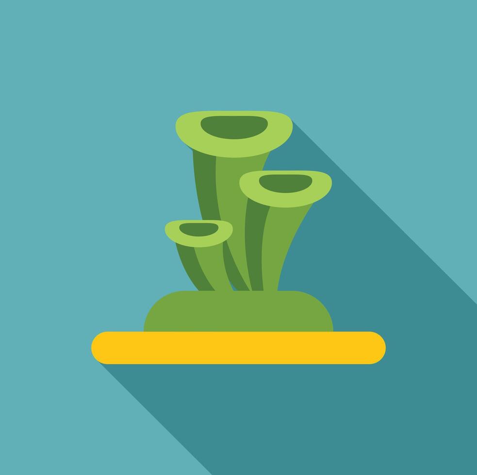 Green tube coral growing on yellow seabed with long shadow on blue background vector
