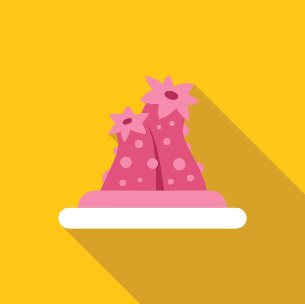 Pink actinia growing on seabed with long shadow on yellow background vector