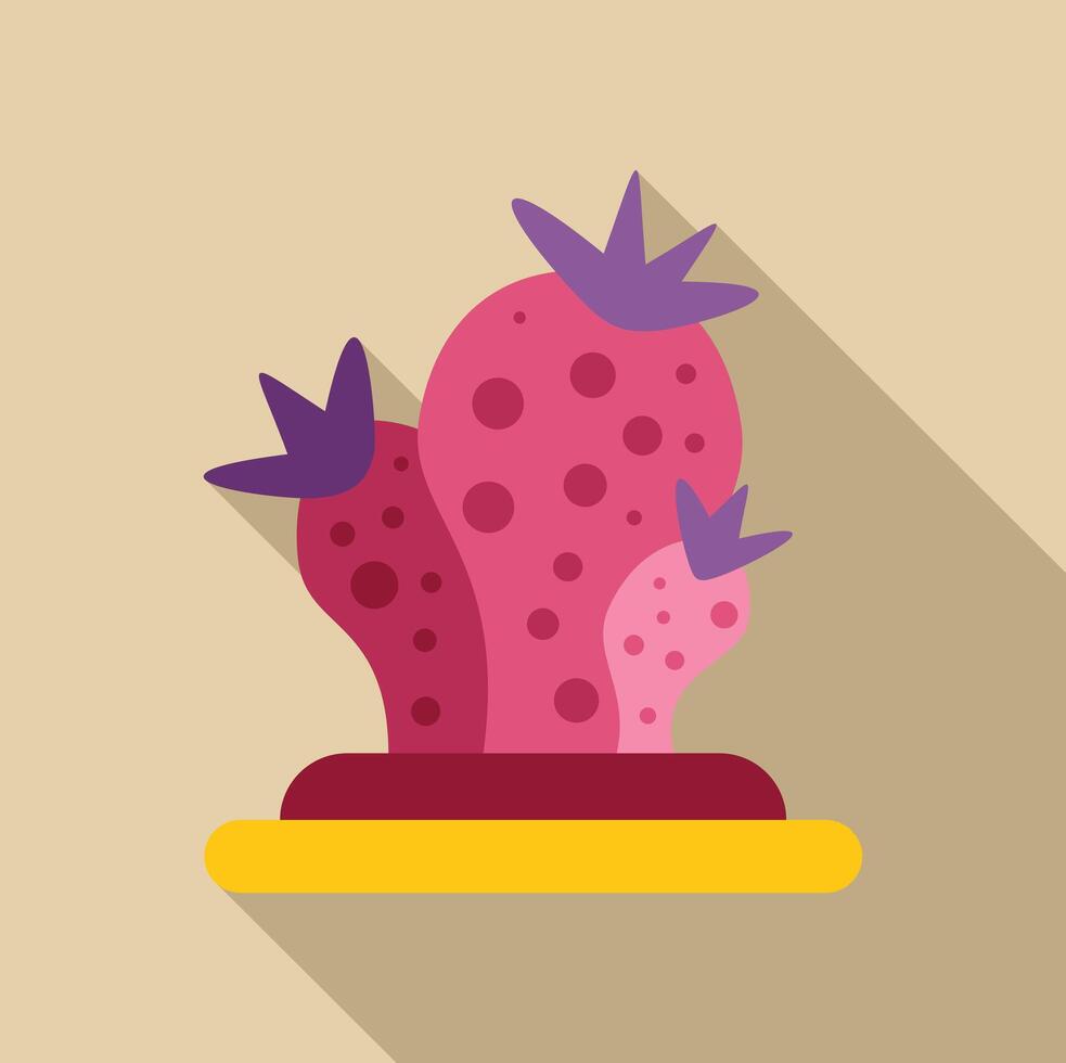 Pink cactus growing in pot with long shadow vector