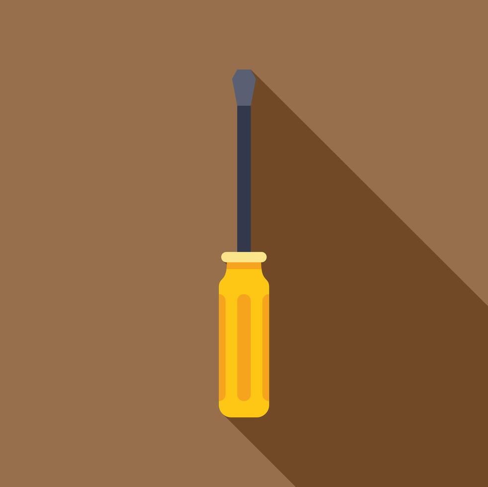 Yellow screwdriver with long shadow on brown background vector