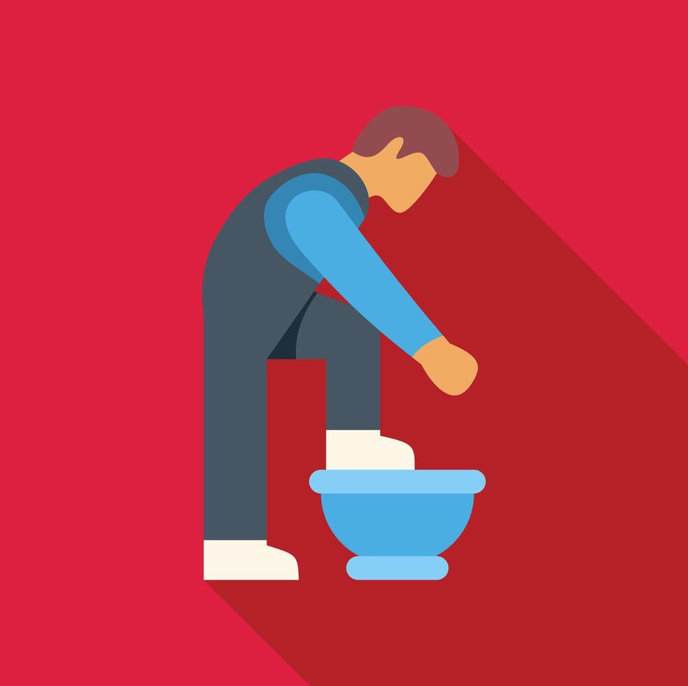 Man washing feet in basin, hygiene and relaxation ritual vector